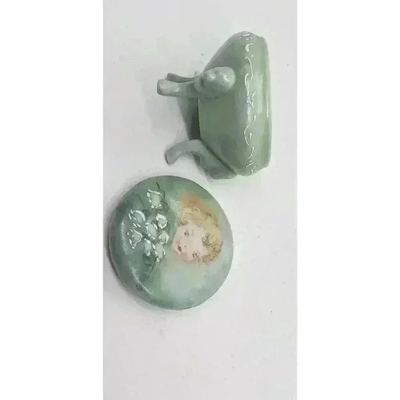 Vintage Jewelry Trinket Ring Gift Box Porcelain Hand Painted Moriage Trim - Picture 6 of 10